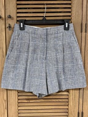 Sandro Pleated Flutter Plaid Shorts Gray Size 36